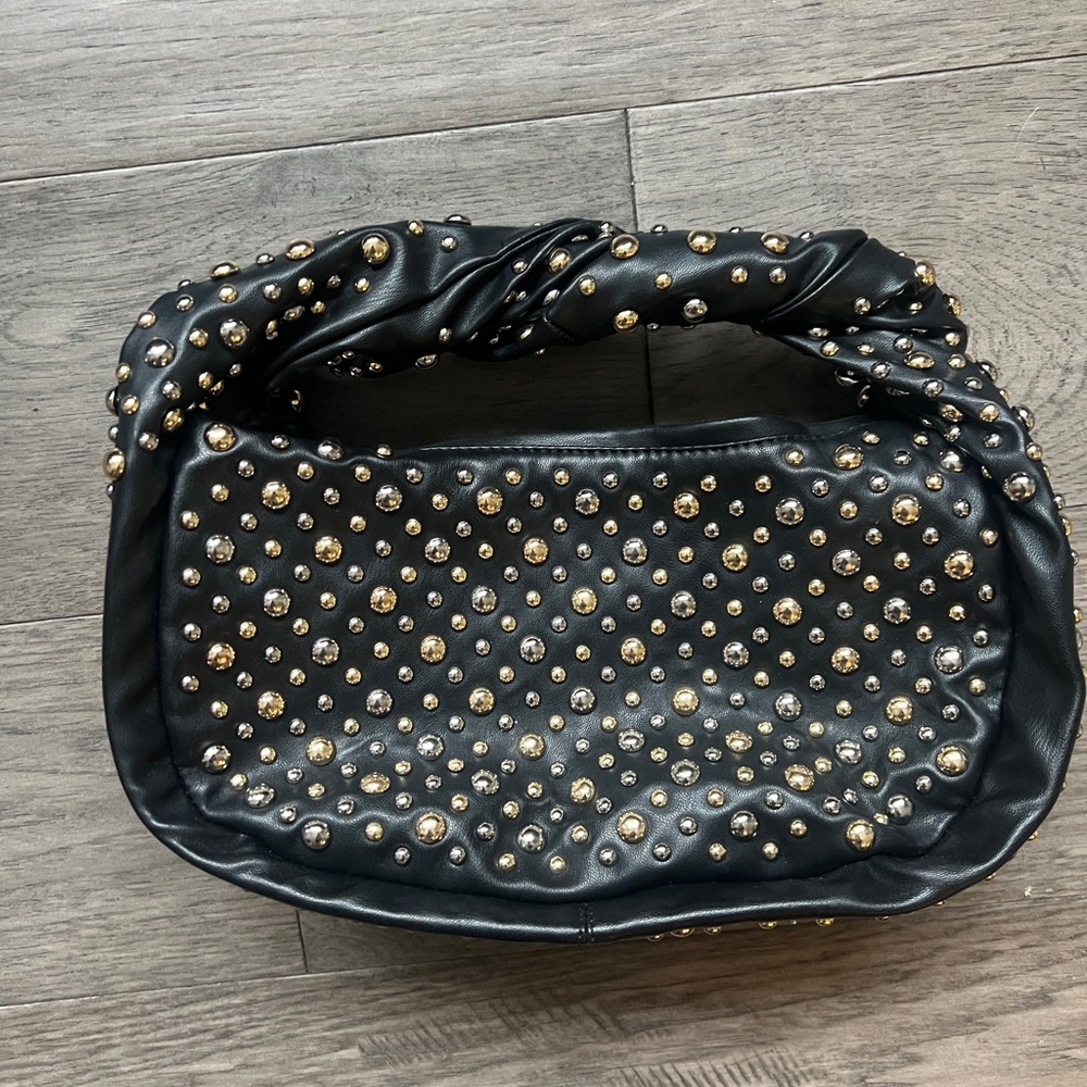 Reserved Black and Gold Studded Shoulder Bag